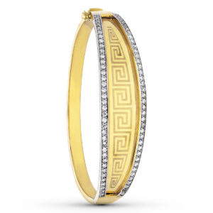 18K PULSERA RIGIDA ORO BICOLOR CIRCONITAS GRECA