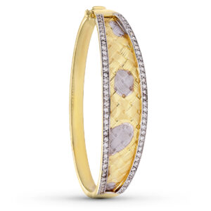 18K PULSERA RIGIDA ORO BICOLOR CIRCONITAS MATE BRILLO