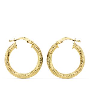 18K AROS ORO AMARILLO HUECOS GRANILLADOS 21 MM