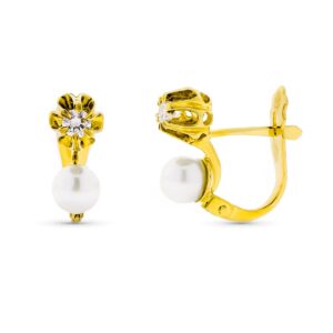 18K PENDIENTES ORO AMARILLO DIAMANTE CON PERLA Y GARRA 18K PENDIENTES ORO AMARILLO DIAMANTE CON PERLA Y GARRA