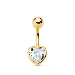 18K PIERCING OMBLIGO ORO AMARILLO CHATON CORAZON 8X8 MM