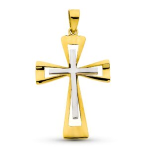 18K CRUZ ORO BICOLOR LISA 39X25 MM