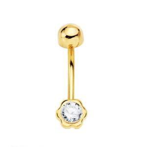 18K PIERCING OMBLIGO ORO AMARILLO CHATON FLOR 5X5 MM CIERRE BOLA LISA 4.5 MM 18K PIERCING OMBLIGO ORO AMARILLO CHATON FLOR 5X5 MM CIERRE BOLA LISA 4.5 MM