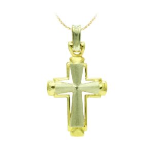 18K CRUZ ORO BICOLOR MATE Y BRILLO 30X19 MM