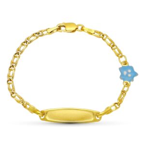 18K ESCLAVA ORO AMARILLO NIÑA 14 cm FLOR ESMALTE