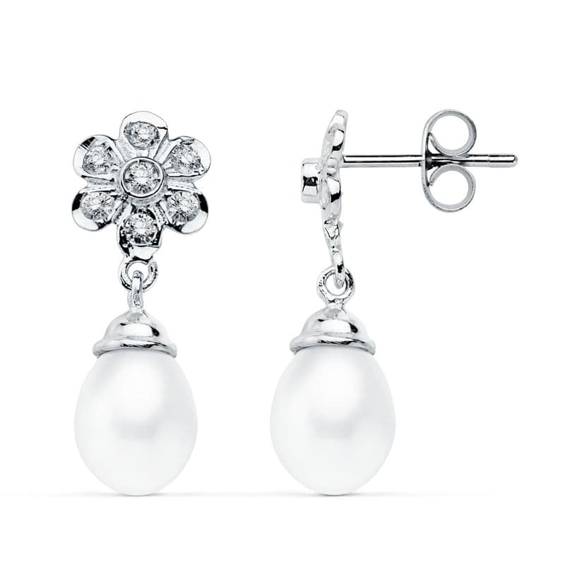 18K PENDIENTES ORO BLANCO PERLA 23X8 MM