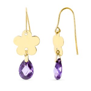 18K PENDIENTES ORO AMARILLO FLOR PIEDRA AMATISTA 10X7 MM 18K PENDIENTES ORO AMARILLO FLOR PIEDRA AMATISTA 10X7 MM
