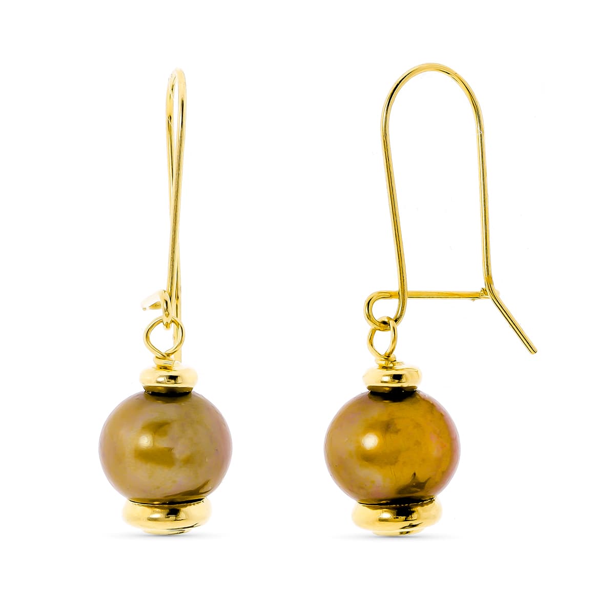 18K PENDIENTES ORO AMARILLO LARGOS PERLA COLOR 31X9 MM