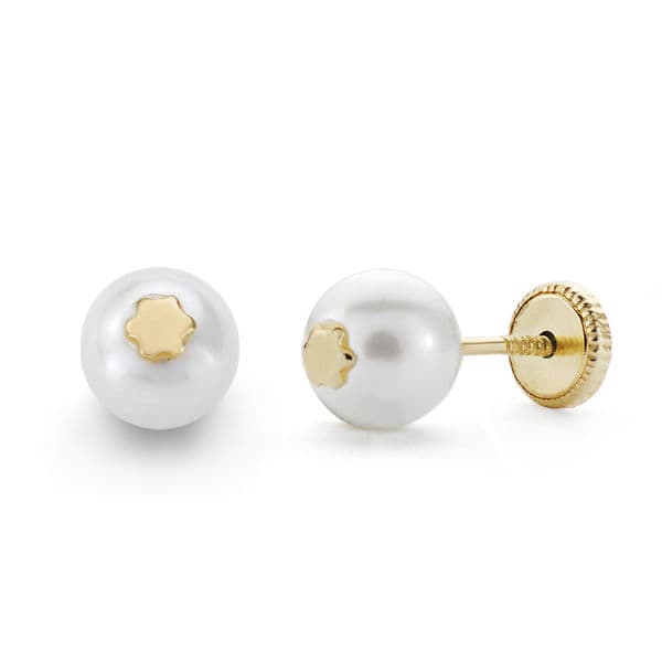 18K PENDIENTES PERLA Y ESTRELLA 6 MM