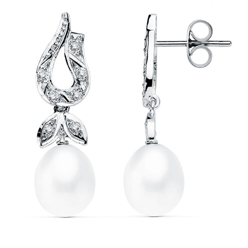 18K PENDIENTES ORO BLANCO PERLA 26X8 MM