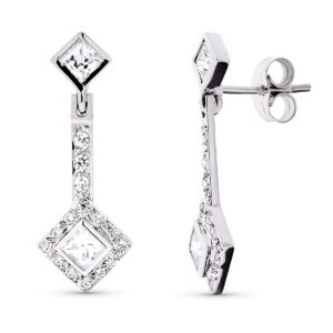 18K PENDIENTES ORO BLANCO LARGOS CIRCONITAS 24X9 MM
