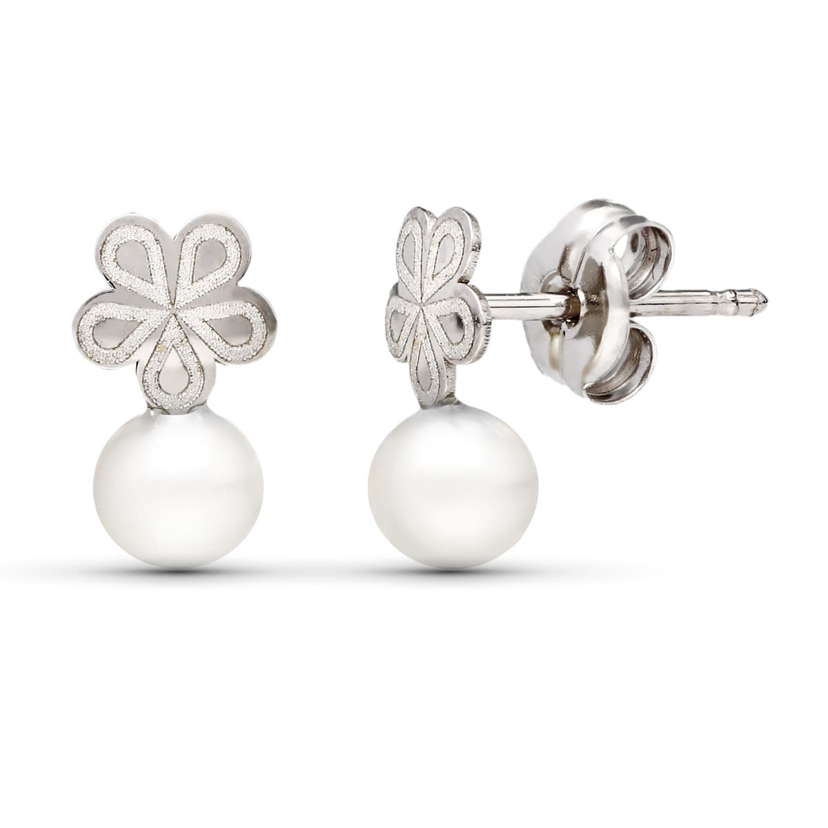 18K PENDIENTES ORO BLANCO PERLA 9X5 MM