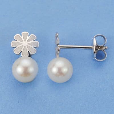 18K PENDIENTES ORO BLANCO PERLA 9X5 MM