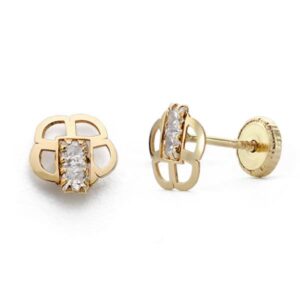18K PENDIENTES ORO AMARILLO FLOR CIRCONITAS 6.5 MM