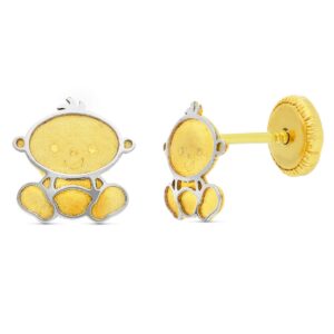 18K PENDIENTES ORO BICOLOR NIÑO LASER. 7X7 MM