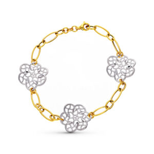 18K PULSERA ORO BICOLOR FLORES 18K PULSERA ORO BICOLOR FLORES