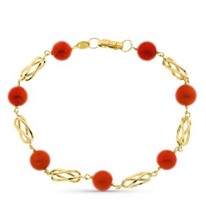 18K PULSERA ORO AMARILLO JAULA Y CORAL FINO JAPONES 8 MM 18K PULSERA ORO AMARILLO JAULA Y CORAL FINO JAPONES 8 MM