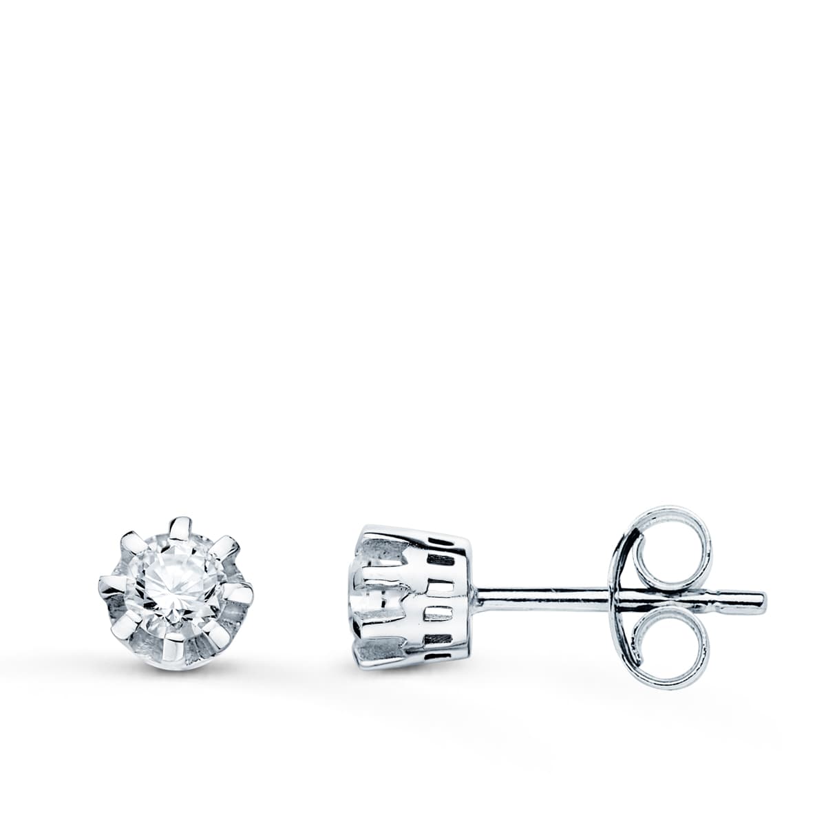 18K PENDIENTES ORO BLANCO REDONDOS DIAMANTES 0.300 QTS. SI-H. 5X5 MM PRESION