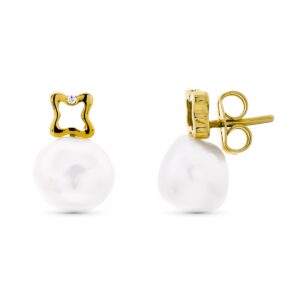 18K PENDIENTES ORO AMARILLO MOTIVO TREBOL CON PERLA CIERRE PRESION 18K PENDIENTES ORO AMARILLO MOTIVO TREBOL CON PERLA CIERRE PRESION