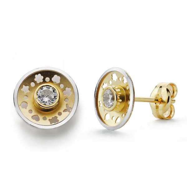 18K PENDIENTES ORO BICOLOR REDONDO CIRCONITA 8 MM