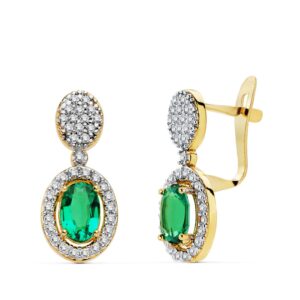 18K PENDIENTES ORO BICOLOR ESMERALDAS 6X4 MM 0.98 QTS. Y CIRCONITAS 18X8 MM 18K PENDIENTES ORO BICOLOR ESMERALDAS 6X4 MM 0.98 QTS. Y CIRCONITAS 18X8 MM