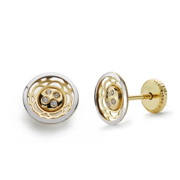 18K PENDIENTES ORO BICOLOR REDONDO CIRCONITA 7 MM