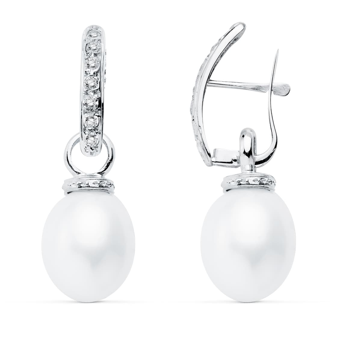 18K PENDIENTES ORO BLANCO PERLA 30X10 MM