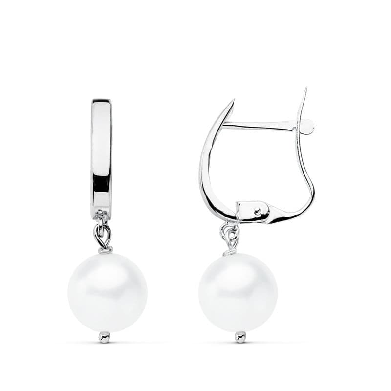 18K PENDIENTES ORO BLANCO PERLA 25X7.5 MM