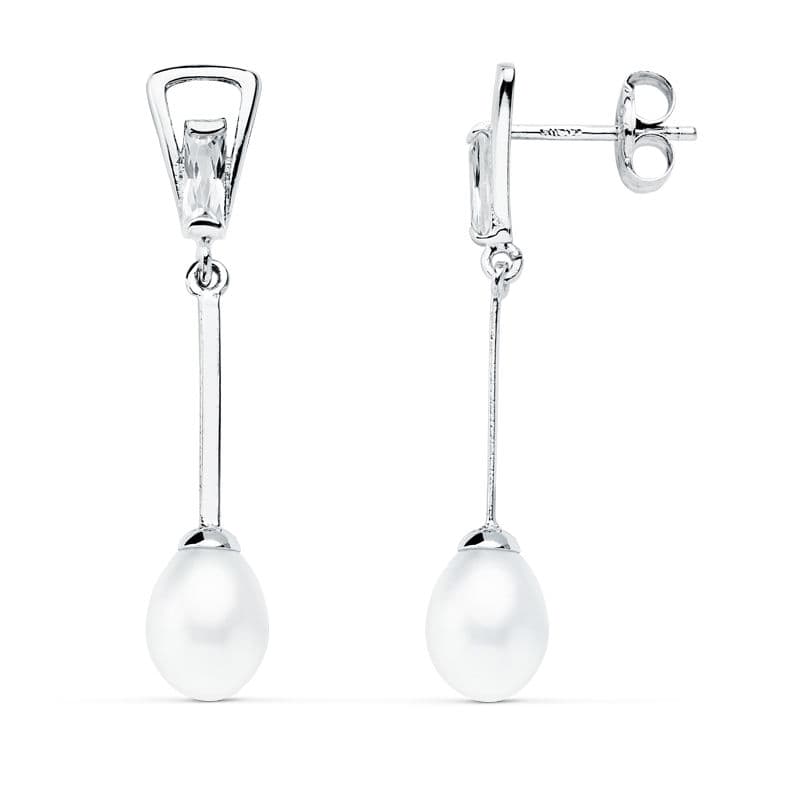 18K PENDIENTES ORO BLANCO PERLA 31X5 MM