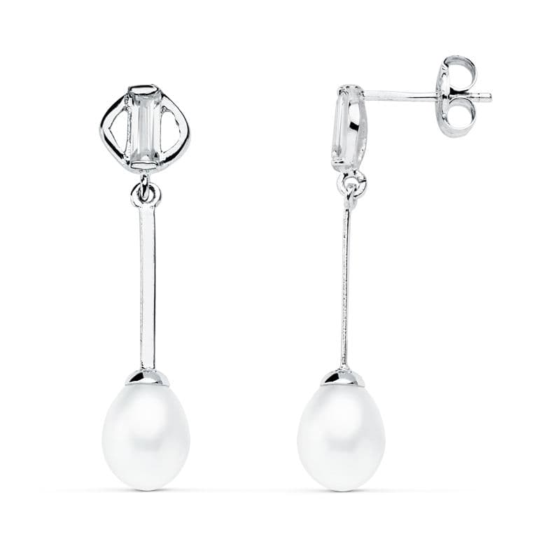 18K PENDIENTES ORO BLANCO PERLA 29X6 MM