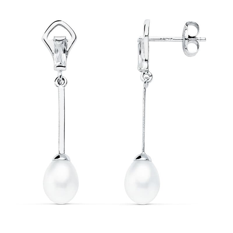 18K PENDIENTES ORO BLANCO PERLA 31X6 MM