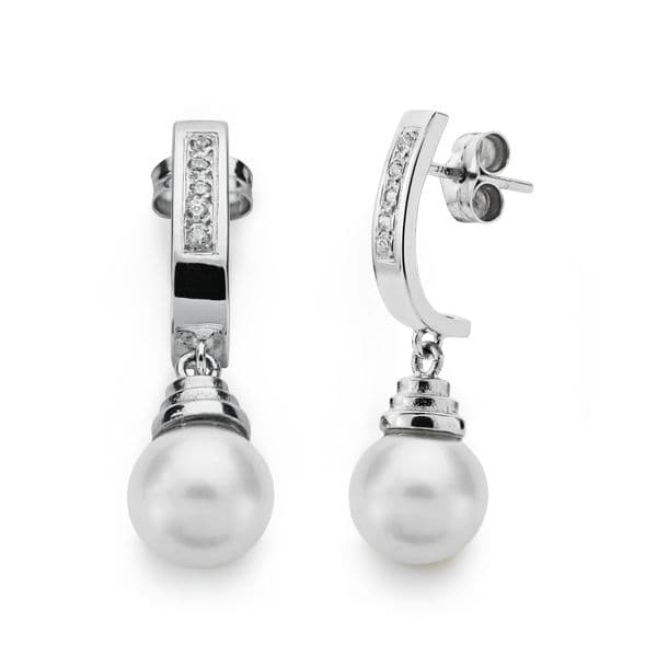 18K PENDIENTES ORO BLANCO PERLA 28X8 MM