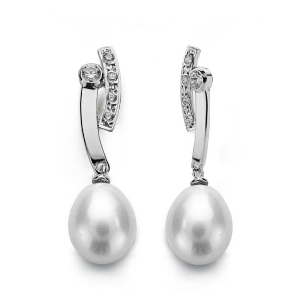 18K PENDIENTES ORO BLANCO PERLA 26X8 MM