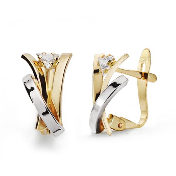 18K PENDIENTES BANDAS BICOLOR 12X7 MM