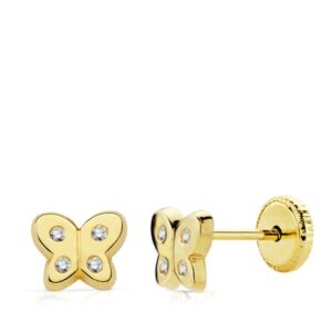18K PENDIENTES ORO AMARILLO MARIPOSA CIRCONITAS 6X5 MM