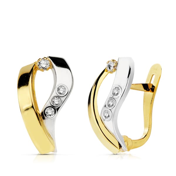 18K PENDIENTES BANDAS ORO BICOLOR 15X8 MM