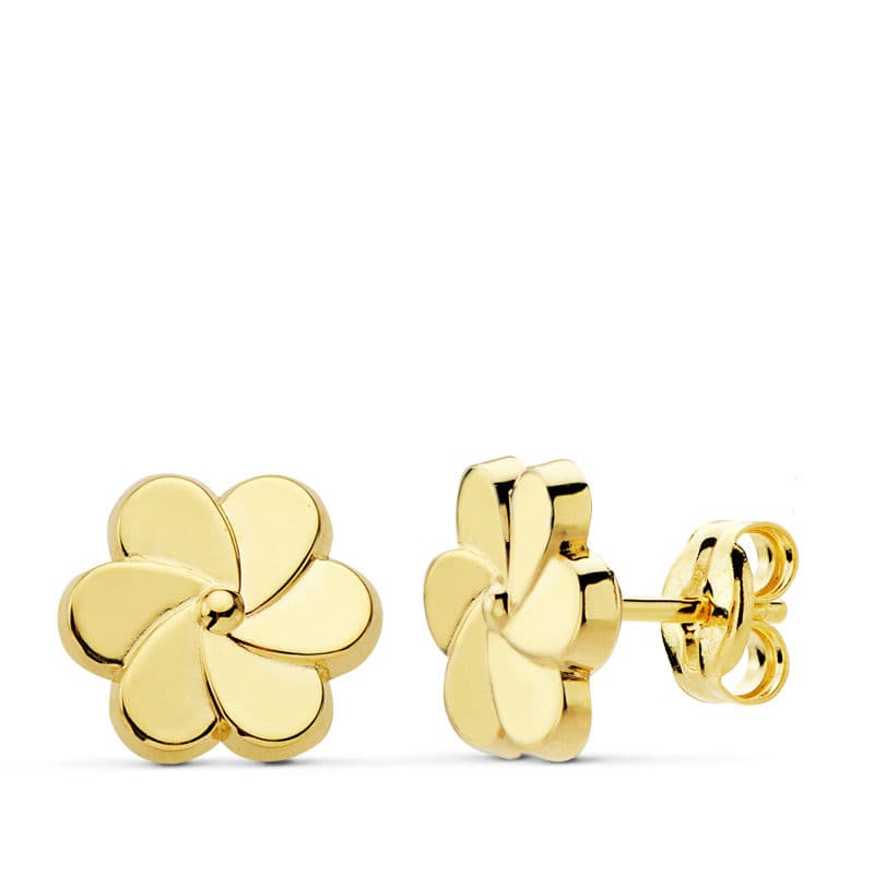 18K PENDIENTES ORO AMARILLO FLOR PETALOS 8X8 MM