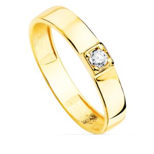 18K SORTIJA ORO AMARILLO BRILLO 1 CIRCONITA ANCHO 3.5 MM 18K SORTIJA ORO AMARILLO BRILLO 1 CIRCONITA ANCHO 3.5 MM