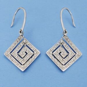 18K PENDIENTES ORO BLANCO GANCHO CIRCONITAS 34X18 MM