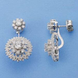 18K PENDIENTES ORO BLANCO ROSETA CIRCONITAS 28X16 MM