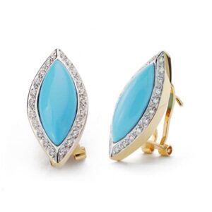 18K PENDIENTES TURQUESA BICOLOR 24X11 MM 18K PENDIENTES TURQUESA BICOLOR 24X11 MM