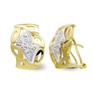 18K PENDIENTES ORO BICOLOR HOJAS MATE Y BRILLO CON CIRCONITAS