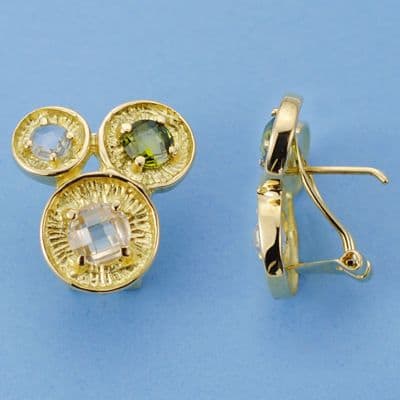 18K PENDIENTES ORO AMARILLO PIEDRA COLOR 19X17 MM
