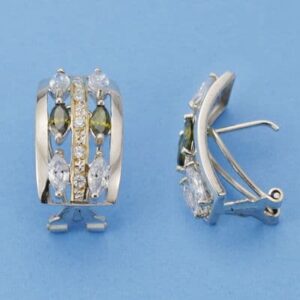 18K PENDIENTES ORO BLANCO PIEDRAS 18X10 MM