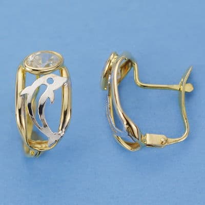 18K PENDIENTES ORO AMARILLO CIRCONITA Y DELFIN 15X8 MM