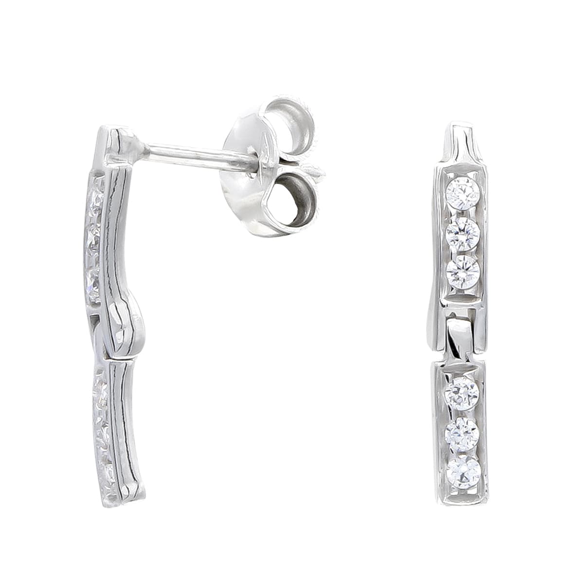 18K PENDIENTES ORO BLANCO LARGO Y CIRCONITAS