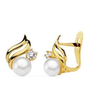 18K PENDIENTES PERLA Y CIRCONITAS 11X7 MM