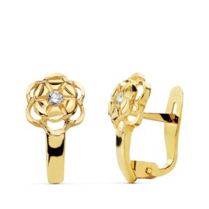 18K PENDIENTES FLOR Y CIRCONITA 12X6 MM 18K PENDIENTES FLOR Y CIRCONITA 12X6 MM