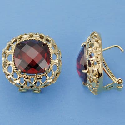 18K PENDIENTES ORO AMARILLO GRANATE 20X20 MM