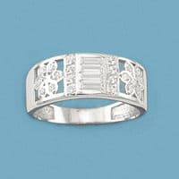 18K SORTIJA ORO BLANCO FLORES Y CIRCONITAS 18K SORTIJA ORO BLANCO FLORES Y CIRCONITAS
